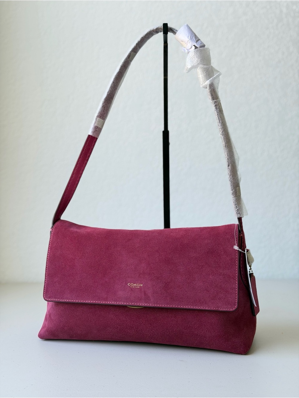 Coach Chelsea 30 Dark Fuchsia Suede Shoulder Bag